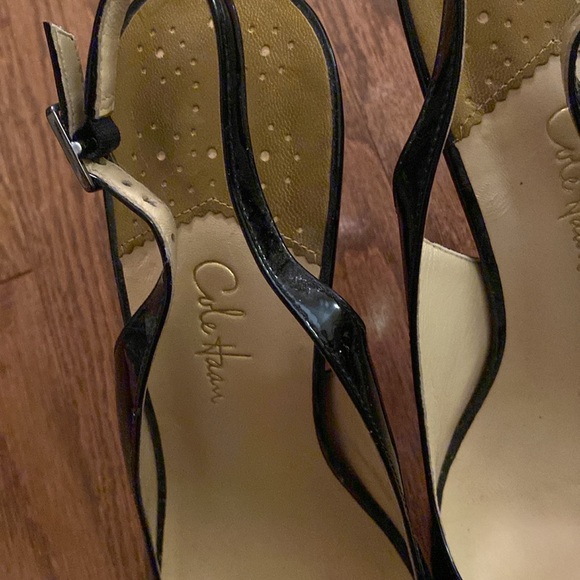 Cole Haan EUC Black Patent Heels With Gold Trim by the heel, 8B, Hardly Worn - Picture 2 of 8